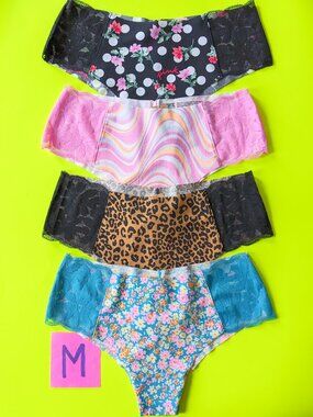 Victoria's Secret PINK Size M Seamless Side Lace Cheekster Panty Bundle -4 pairs